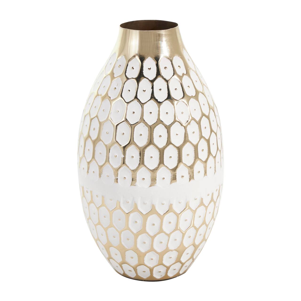 10" Gold Metal Geometric Geometric Dot Vase with White Accents